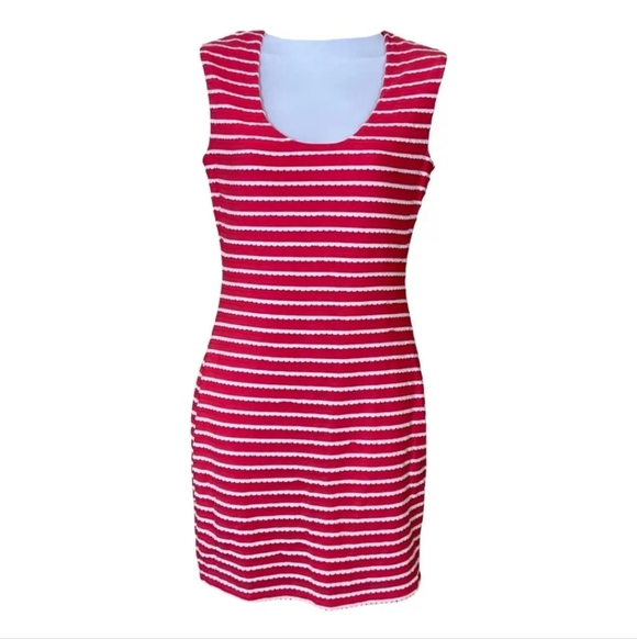 GUESS Pink and White Scalloped Mini Bandage Bodycon Dress - Picture 5 of 9